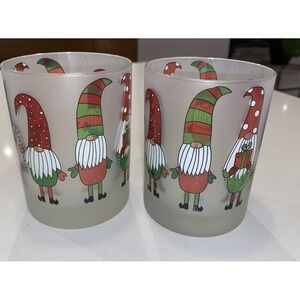Pair of CULVER CHRISTMAS Glasses Frosted Gnomes Old Fashioned 12 Oz Capacity
